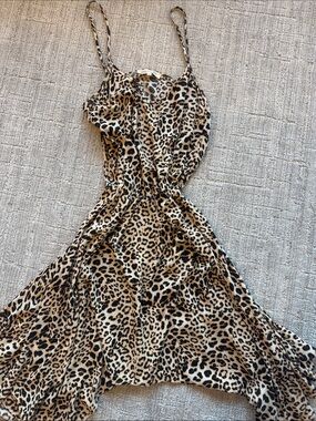 Leopard Print Midi Slip Dress - Beige/Black